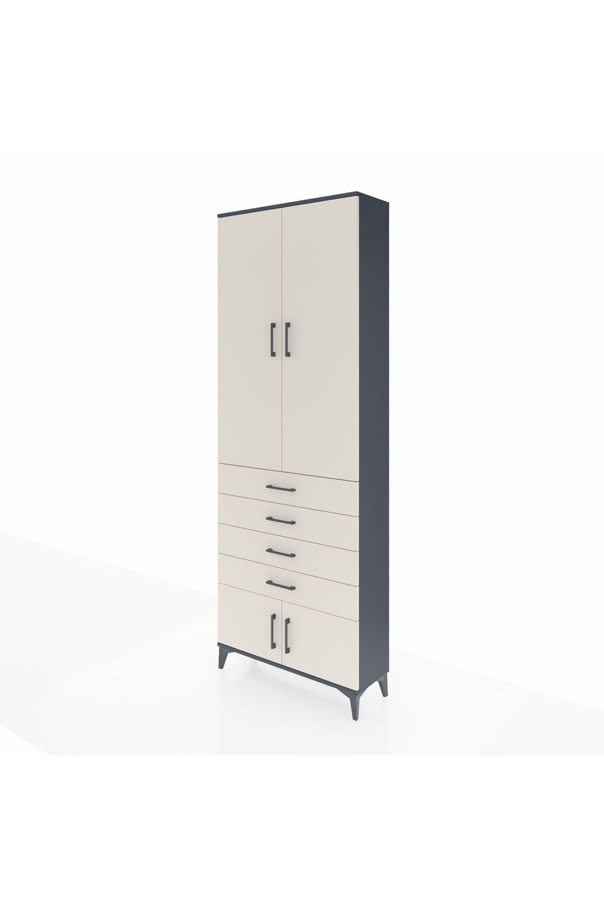 Arges Dolap 4 Raflı 4 Çekmeceli 4 Kapaklı 88x30x243 Antrasit-Aytaşı