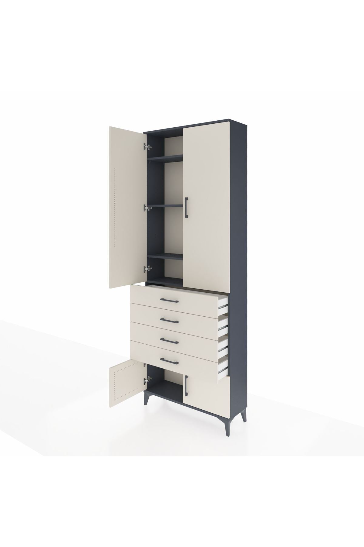 Arges Dolap 4 Raflı 4 Çekmeceli 4 Kapaklı 88x30x243 Antrasit-Aytaşı