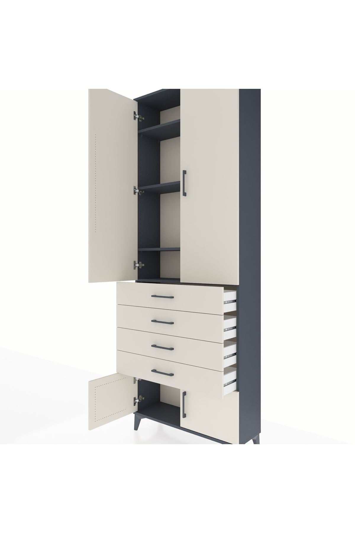 Arges Dolap 4 Raflı 4 Çekmeceli 4 Kapaklı 88x30x243 Antrasit-Aytaşı