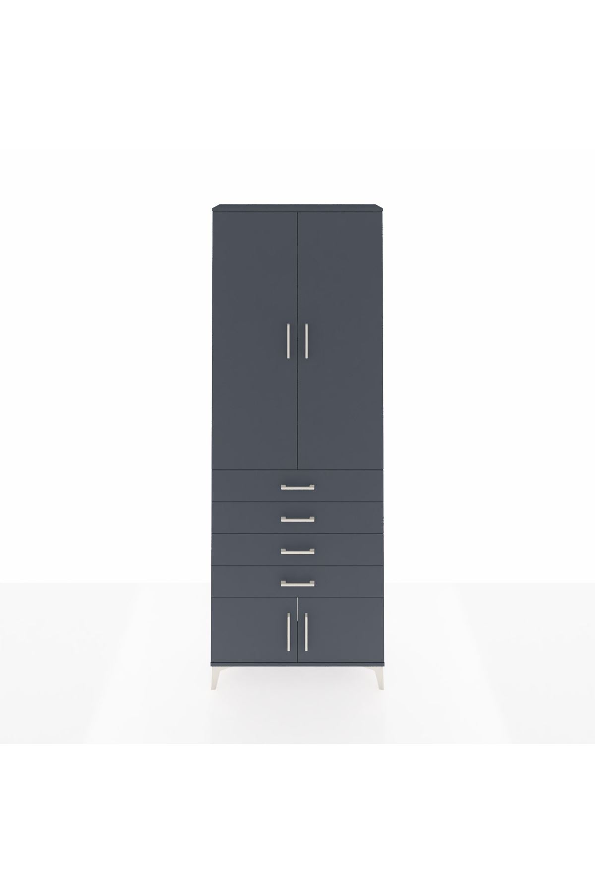 Arges Dolap 4 Raflı 4 Çekmeceli 4 Kapaklı 88x30x243 Antrasit-Antrasit