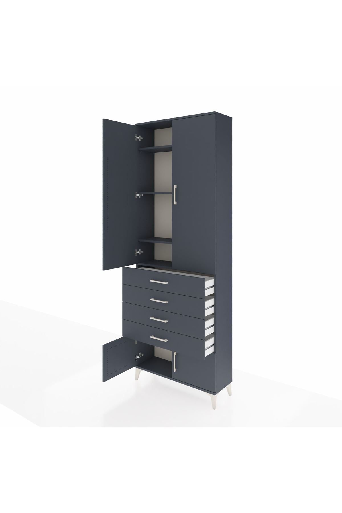 Arges Dolap 4 Raflı 4 Çekmeceli 4 Kapaklı 88x30x243 Antrasit-Antrasit