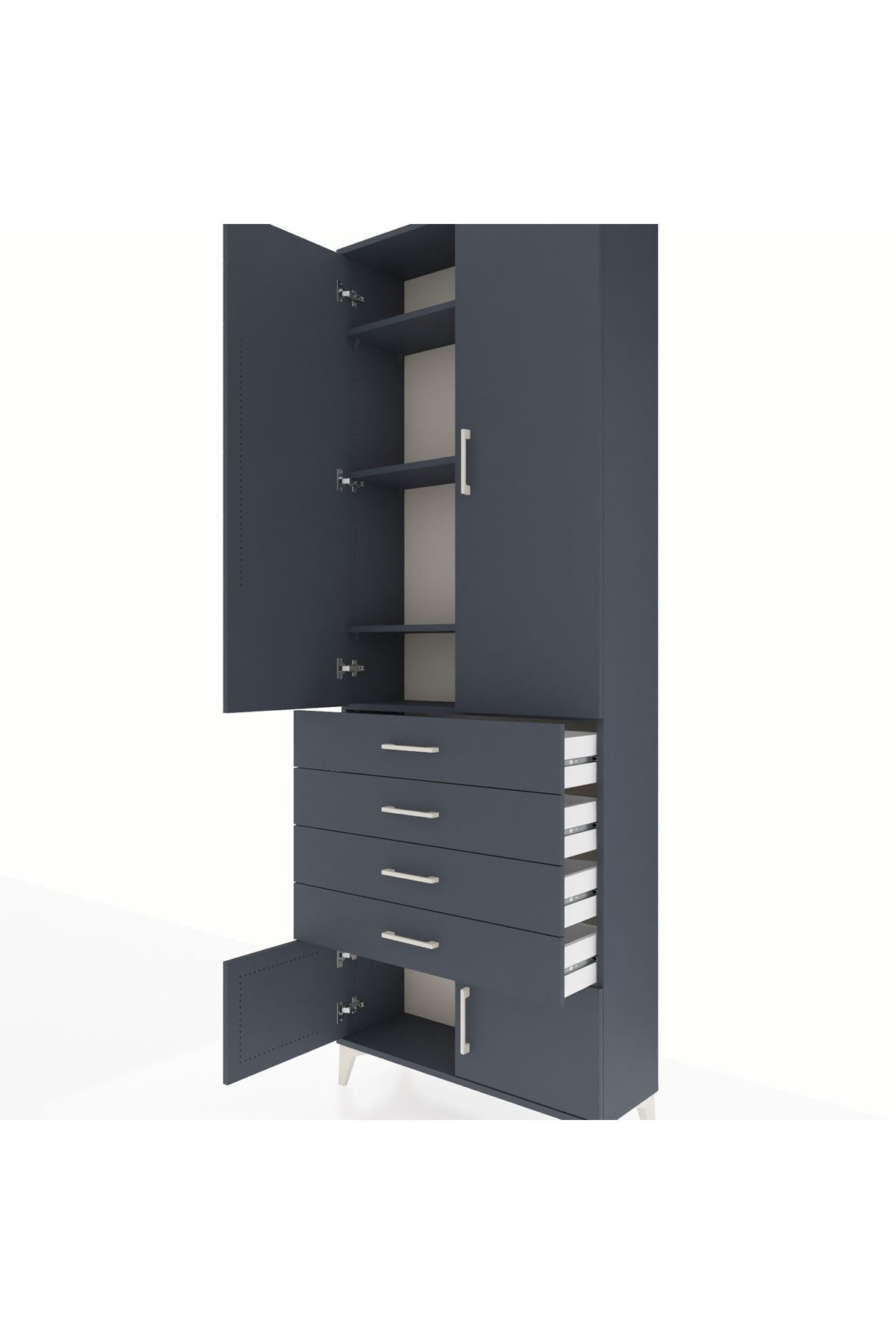 Arges Dolap 4 Raflı 4 Çekmeceli 4 Kapaklı 88x30x243 Antrasit-Antrasit