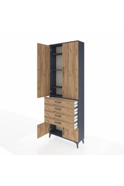 Arges Dolap 4 Raflı 4 Çekmeceli 4 Kapaklı 88x30x243 Antrasit-Çam