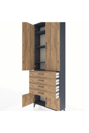 Arges Dolap 4 Raflı 4 Çekmeceli 4 Kapaklı 88x30x243 Antrasit-Çam