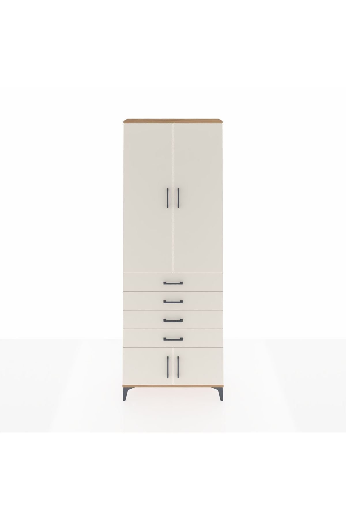 Arges Dolap 4 Raflı 4 Çekmeceli 4 Kapaklı 88x30x243 Çam-Aytaşı