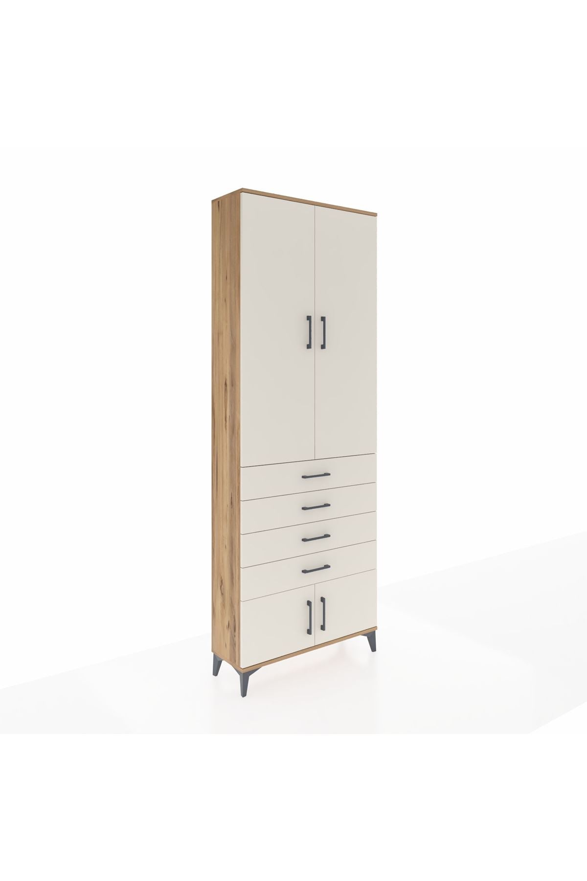 Arges Dolap 4 Raflı 4 Çekmeceli 4 Kapaklı 88x30x243 Çam-Aytaşı