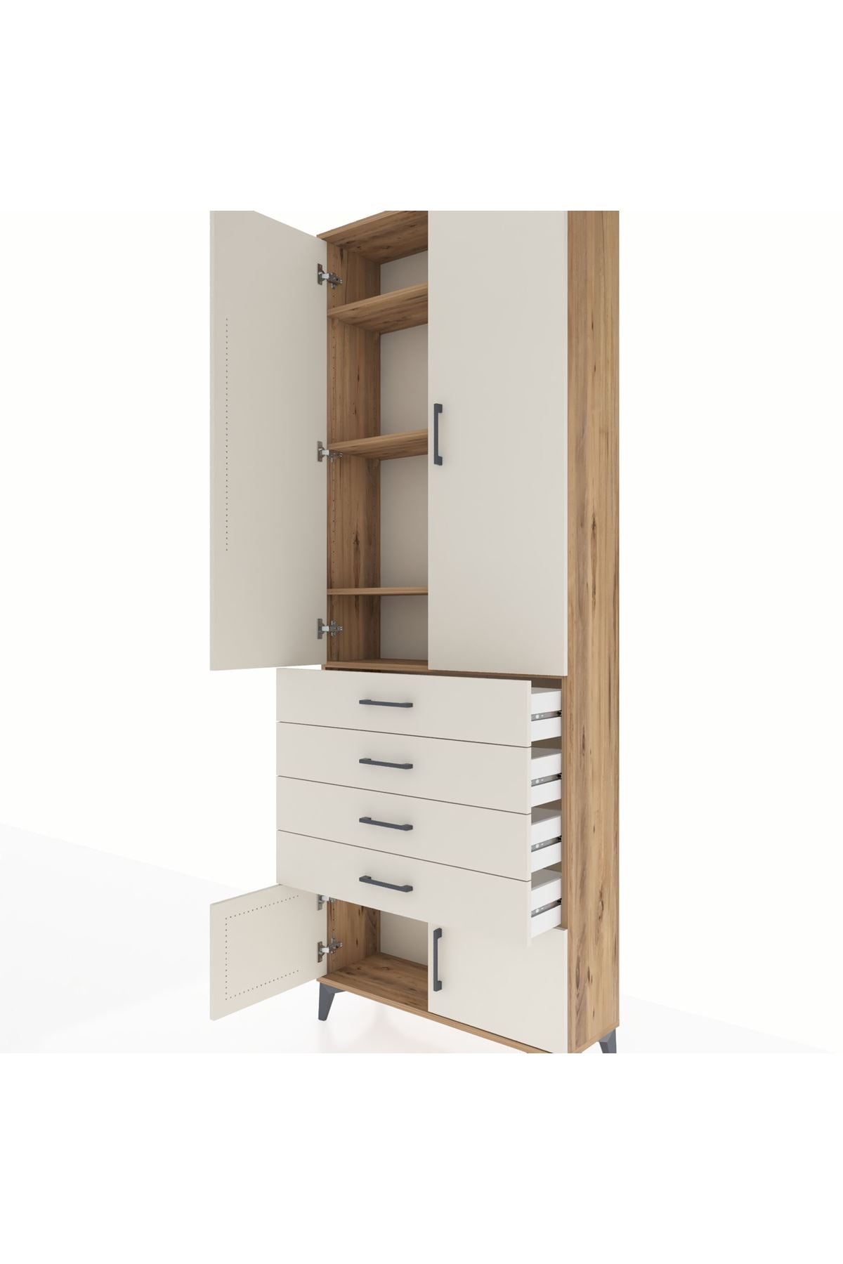 Arges Dolap 4 Raflı 4 Çekmeceli 4 Kapaklı 88x30x243 Çam-Aytaşı