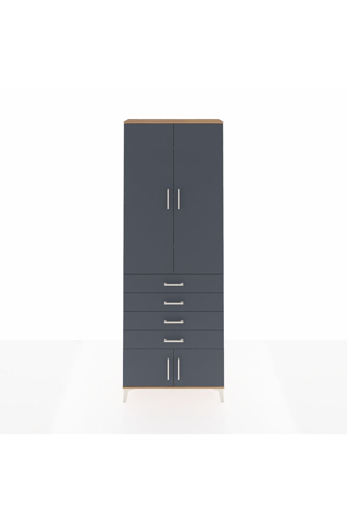 Arges Dolap 4 Raflı 4 Çekmeceli 4 Kapaklı 88x30x243 Çam-Antrasit