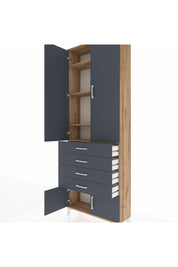Arges Dolap 4 Raflı 4 Çekmeceli 4 Kapaklı 88x30x243 Çam-Antrasit