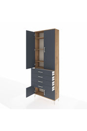 Arges Dolap 4 Raflı 4 Çekmeceli 4 Kapaklı 88x30x243 Çam-Antrasit