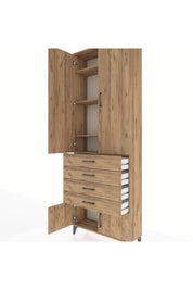 Arges Dolap 4 Raflı 4 Çekmeceli 4 Kapaklı 88x30x243 Çam-Çam