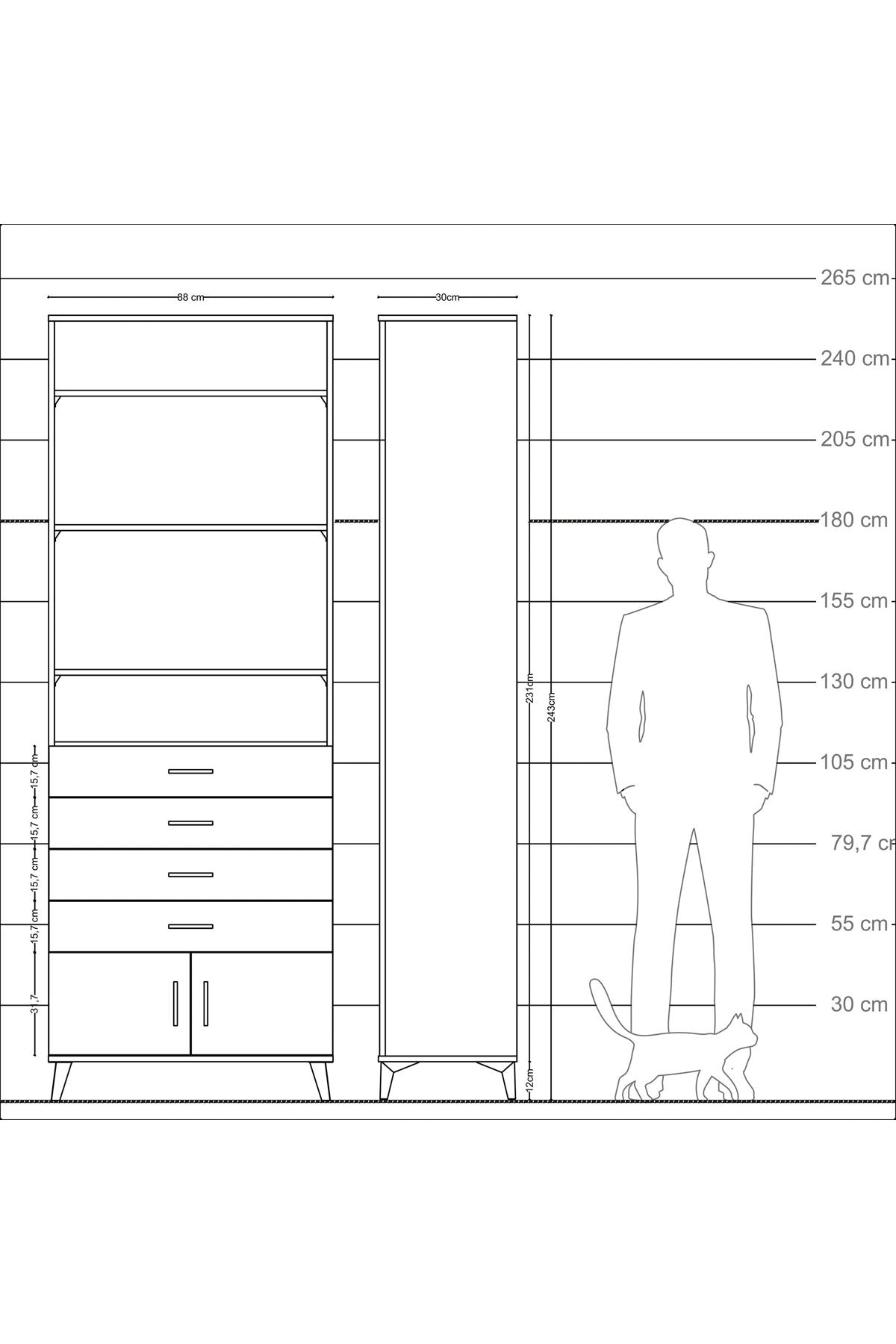 Arges Dolap 4 Raflı 4 Çekmeceli 2 Kapaklı 88x30x243 Aytaşı-Antrasit