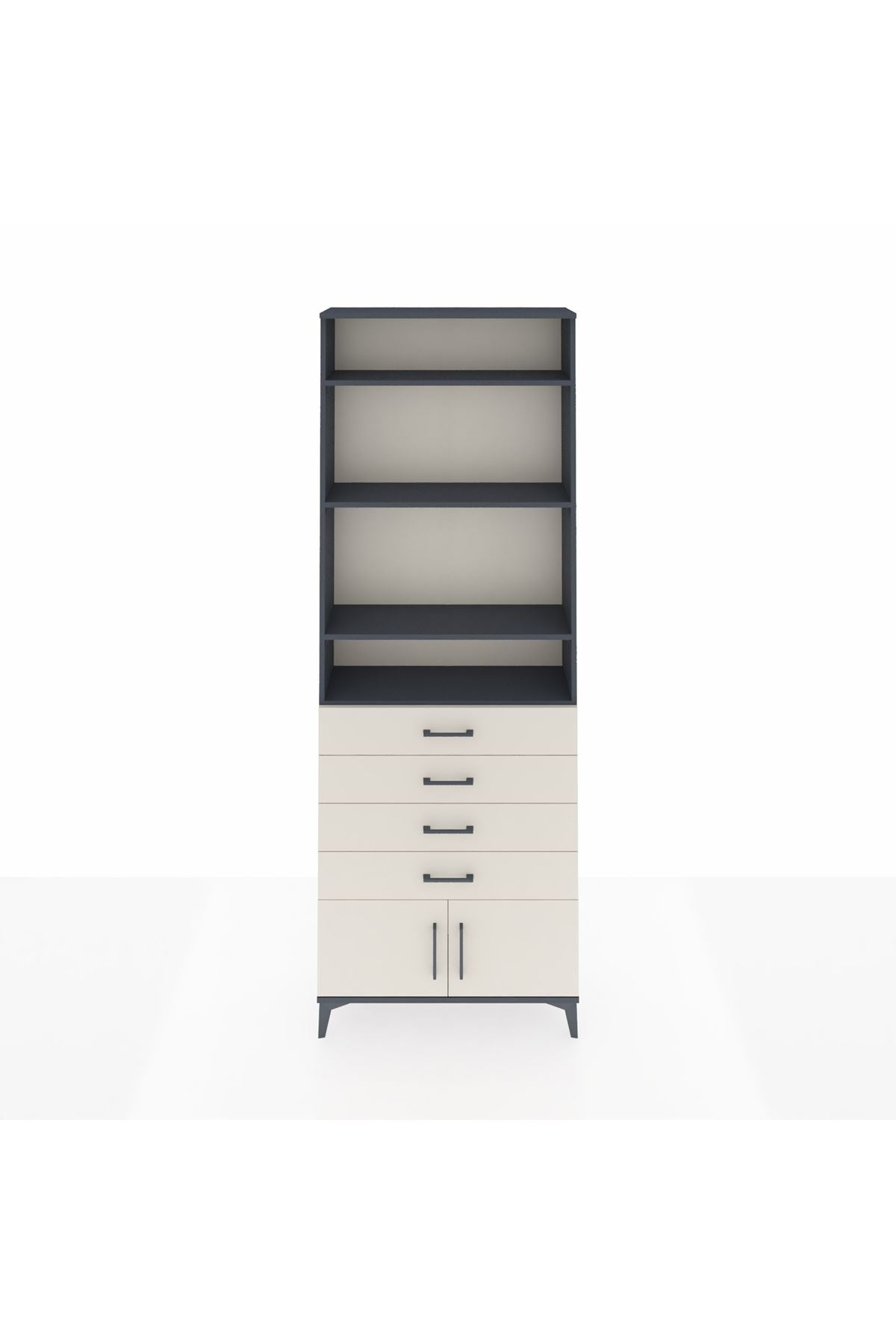 Arges Dolap 4 Raflı 4 Çekmeceli 2 Kapaklı 88x30x243 Antrasit-Aytaşı