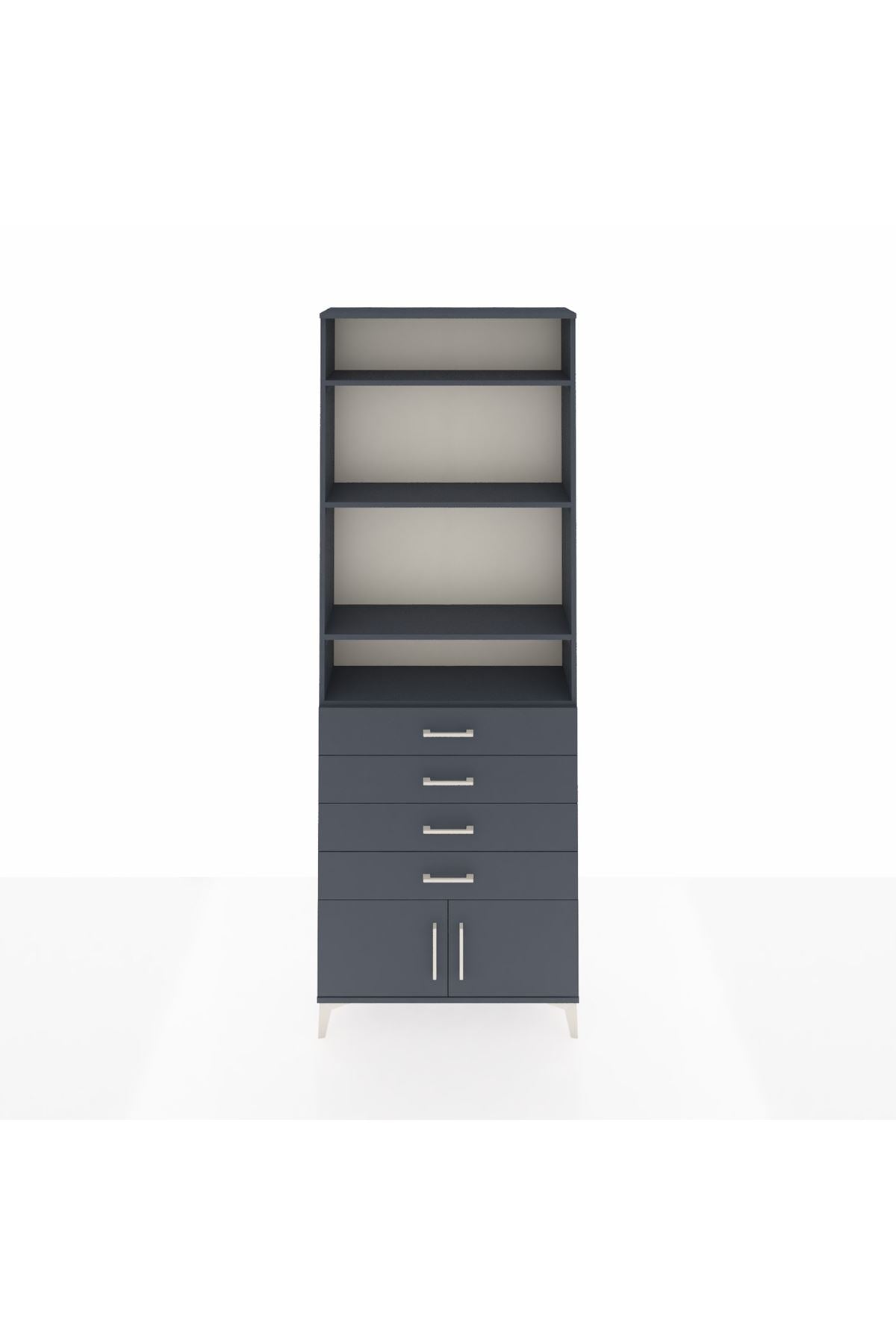 Arges Dolap 4 Raflı 4 Çekmeceli 2 Kapaklı 88x30x243 Antrasit-Antrasit