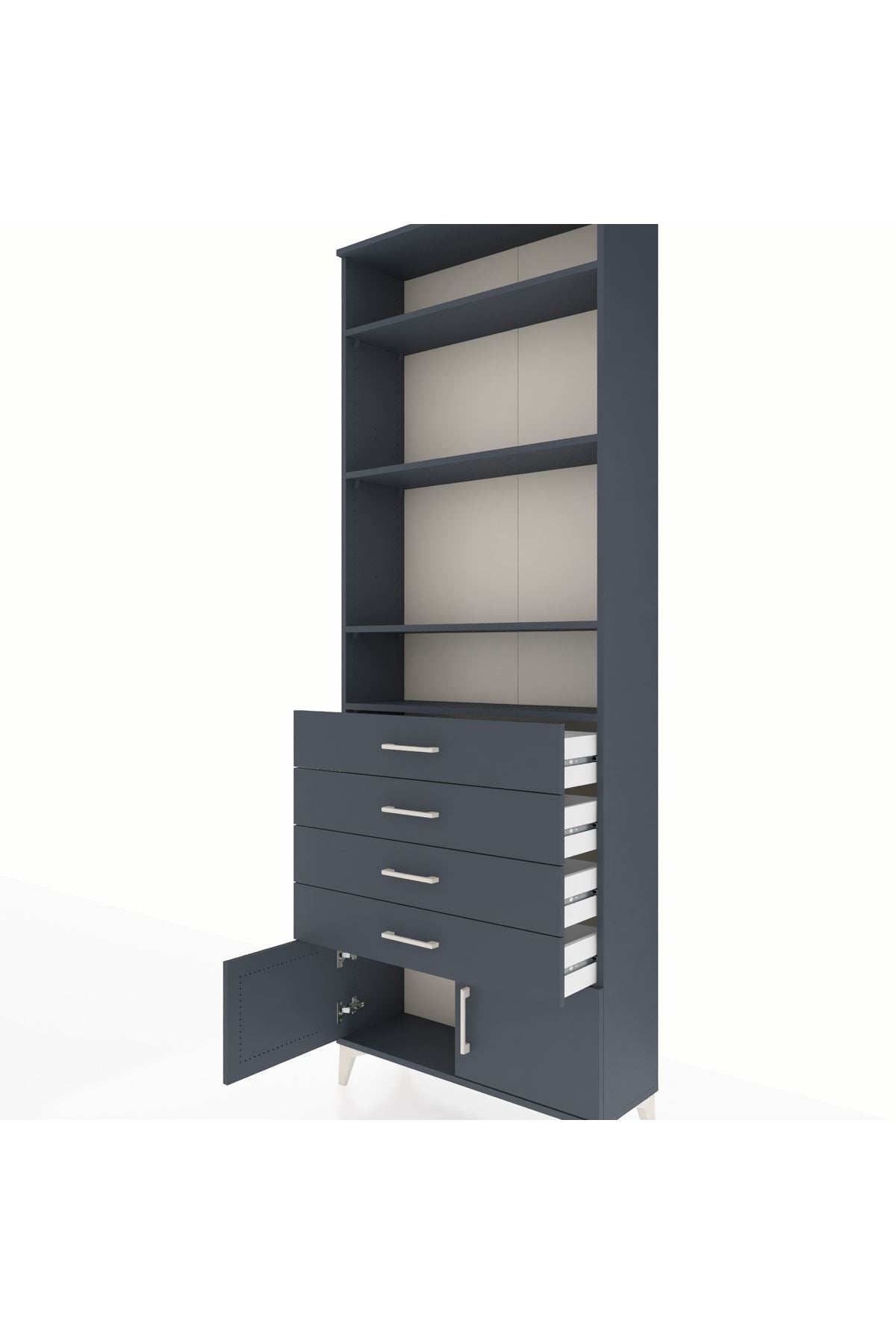 Arges Dolap 4 Raflı 4 Çekmeceli 2 Kapaklı 88x30x243 Antrasit-Antrasit