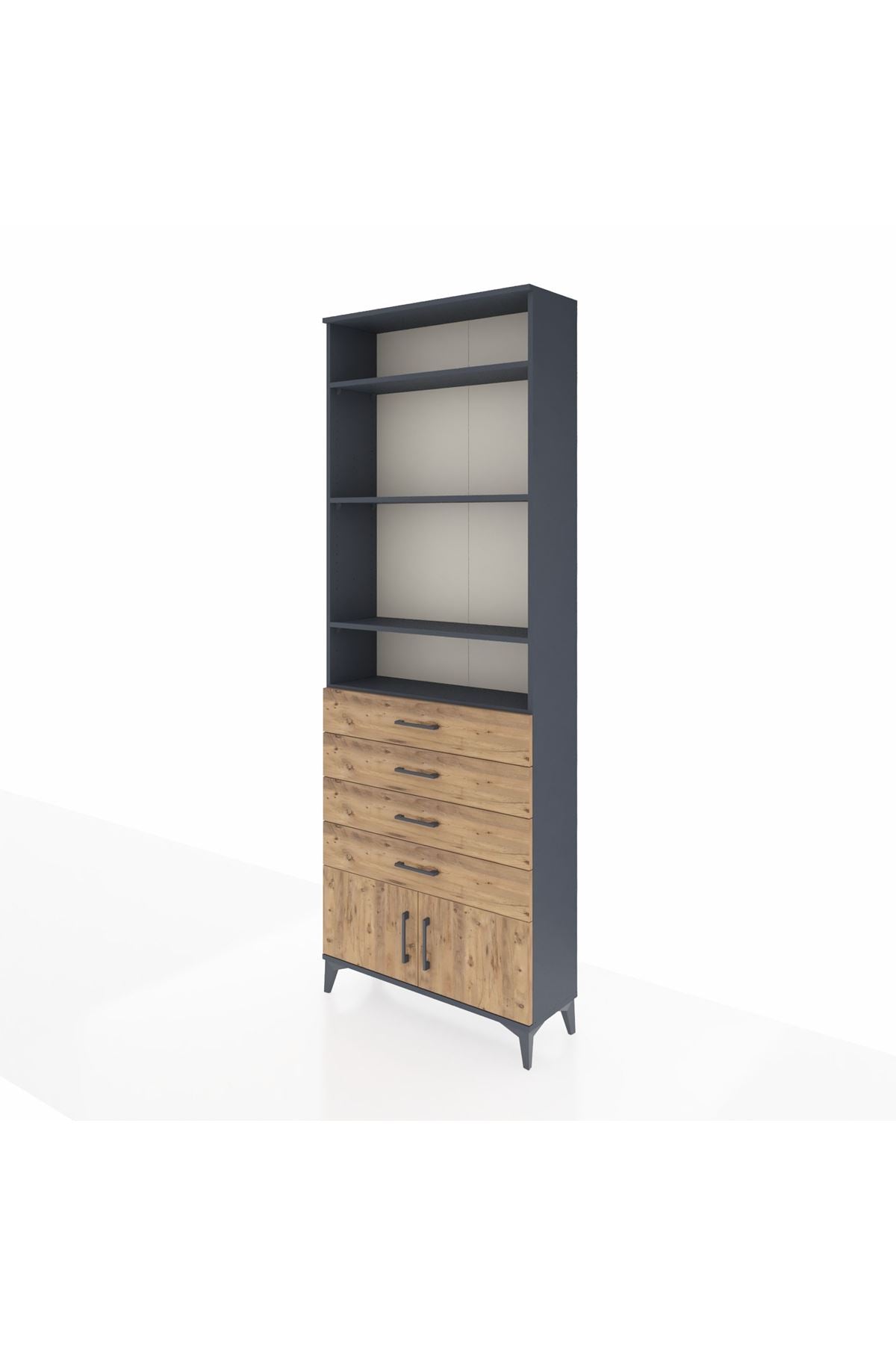 Arges Dolap 4 Raflı 4 Çekmeceli 2 Kapaklı 88x30x243 Antrasit-Çam