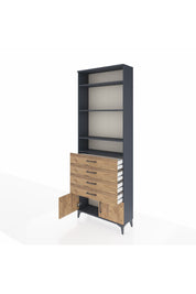 Arges Dolap 4 Raflı 4 Çekmeceli 2 Kapaklı 88x30x243 Antrasit-Çam