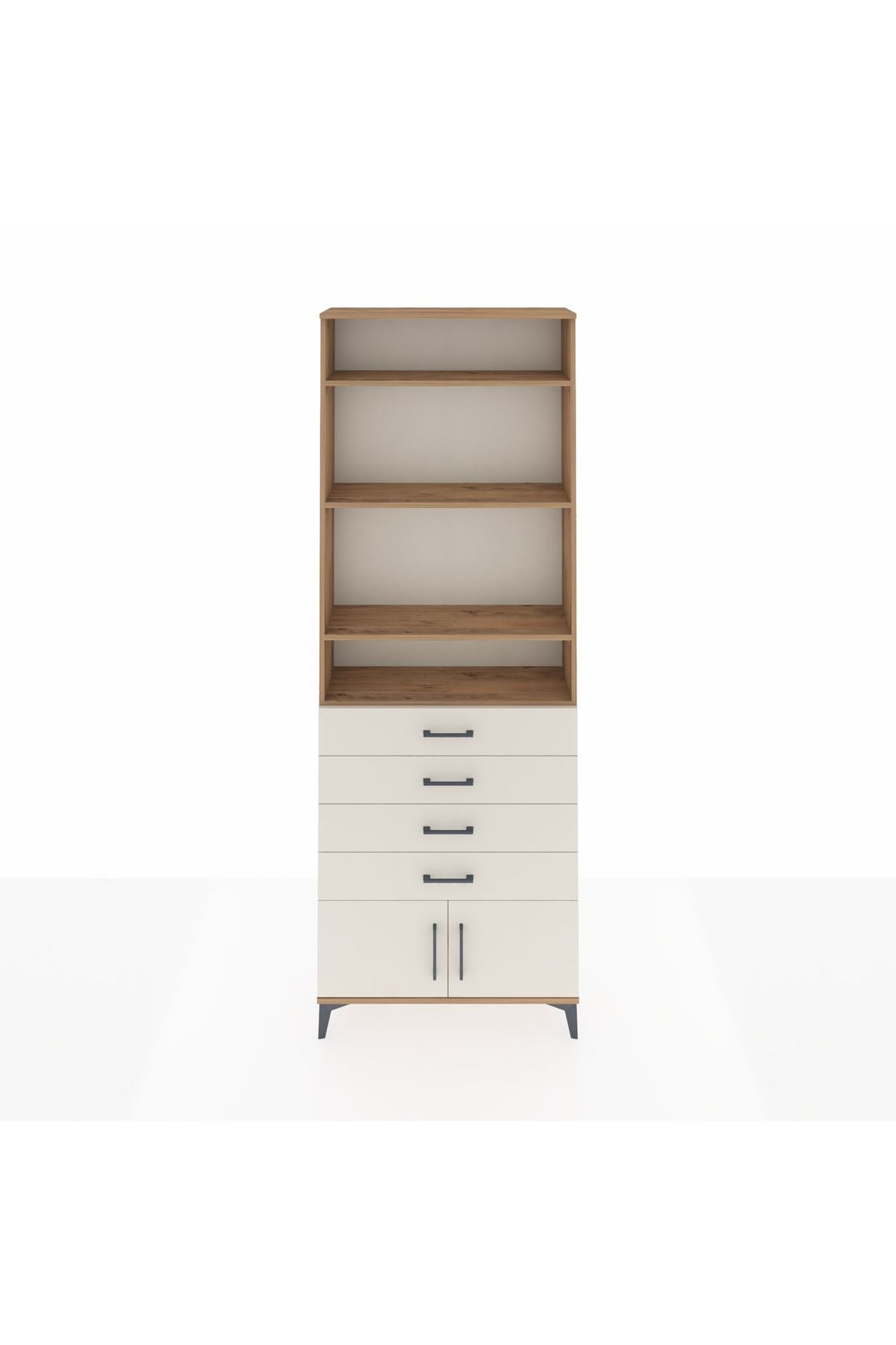 Arges Dolap 4 Raflı 4 Çekmeceli 2 Kapaklı 88x30x243 Çam-Aytaşı