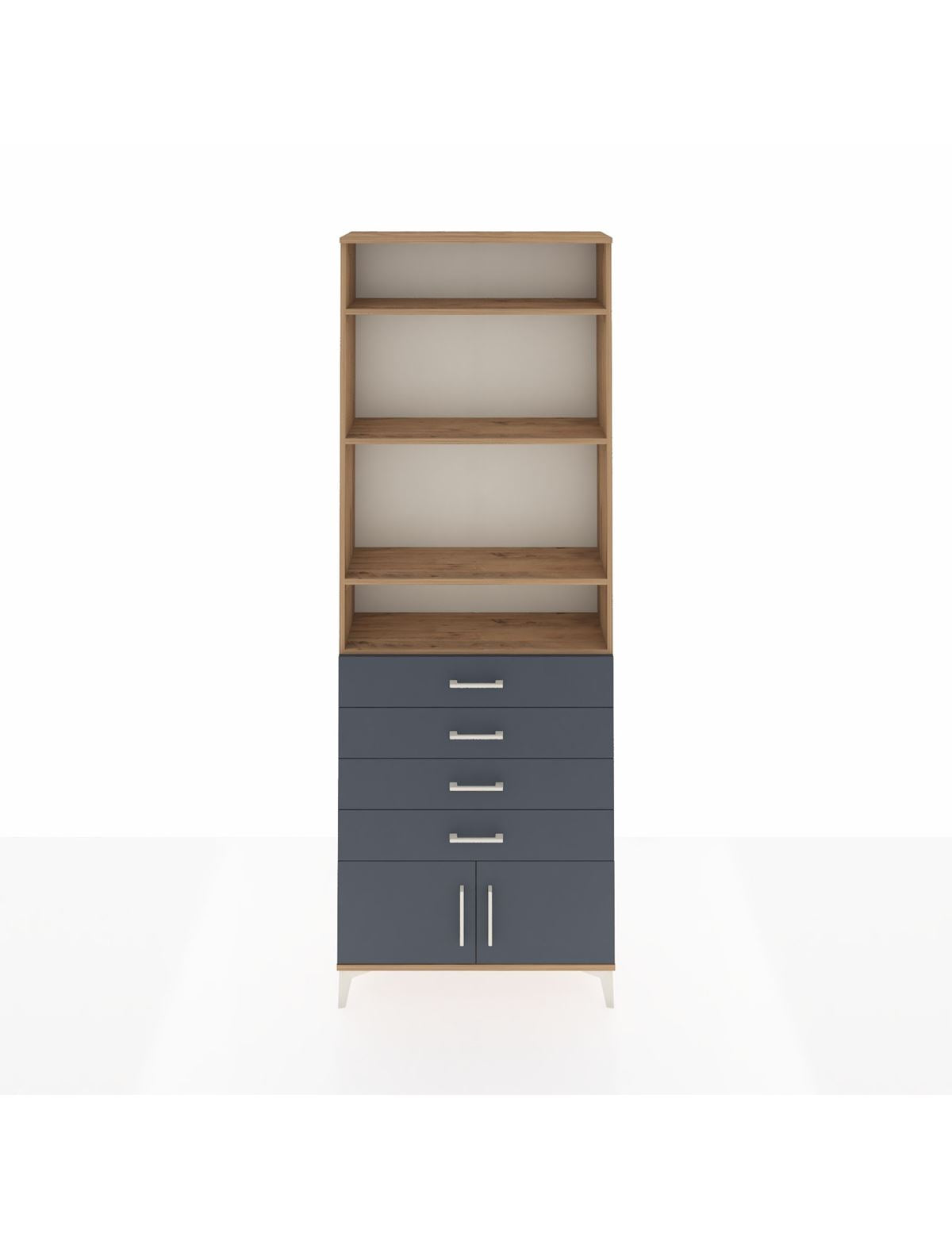 Arges Dolap 4 Raflı 4 Çekmeceli 2 Kapaklı 88x30x243 Çam-Antrasit