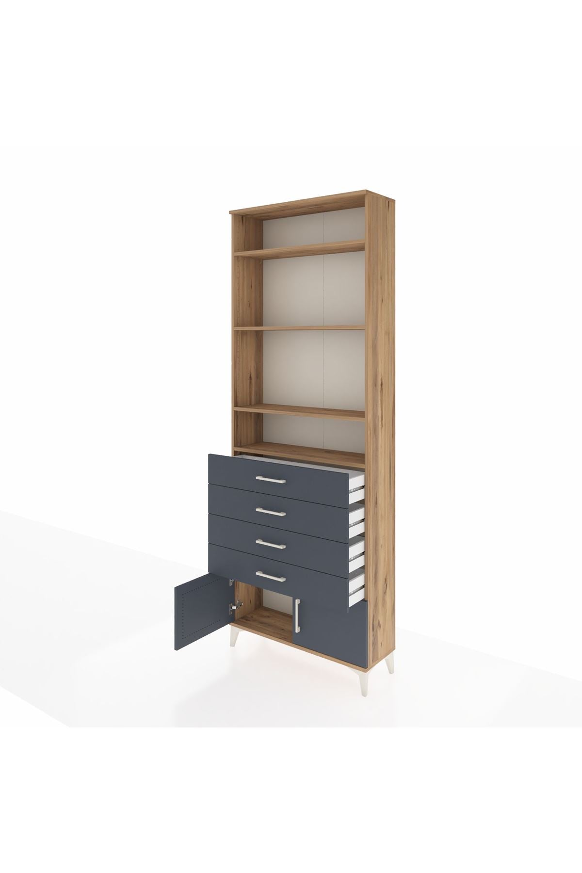 Arges Dolap 4 Raflı 4 Çekmeceli 2 Kapaklı 88x30x243 Çam-Antrasit