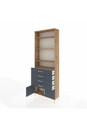 Arges Dolap 4 Raflı 4 Çekmeceli 2 Kapaklı 88x30x243 Çam-Antrasit