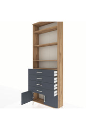Arges Dolap 4 Raflı 4 Çekmeceli 2 Kapaklı 88x30x243 Çam-Antrasit