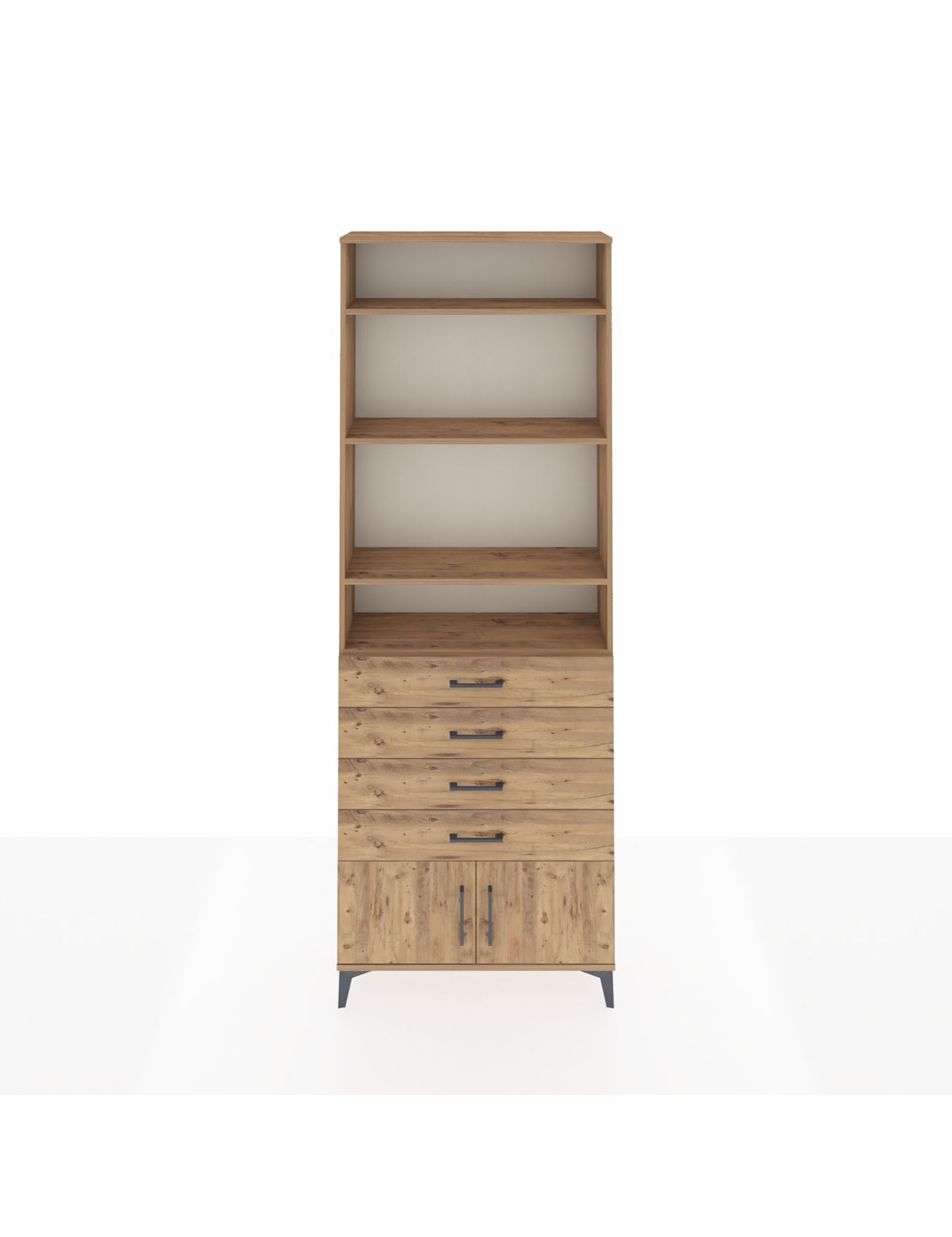 Arges Dolap 4 Raflı 4 Çekmeceli 2 Kapaklı 88x30x243 Çam-Çam