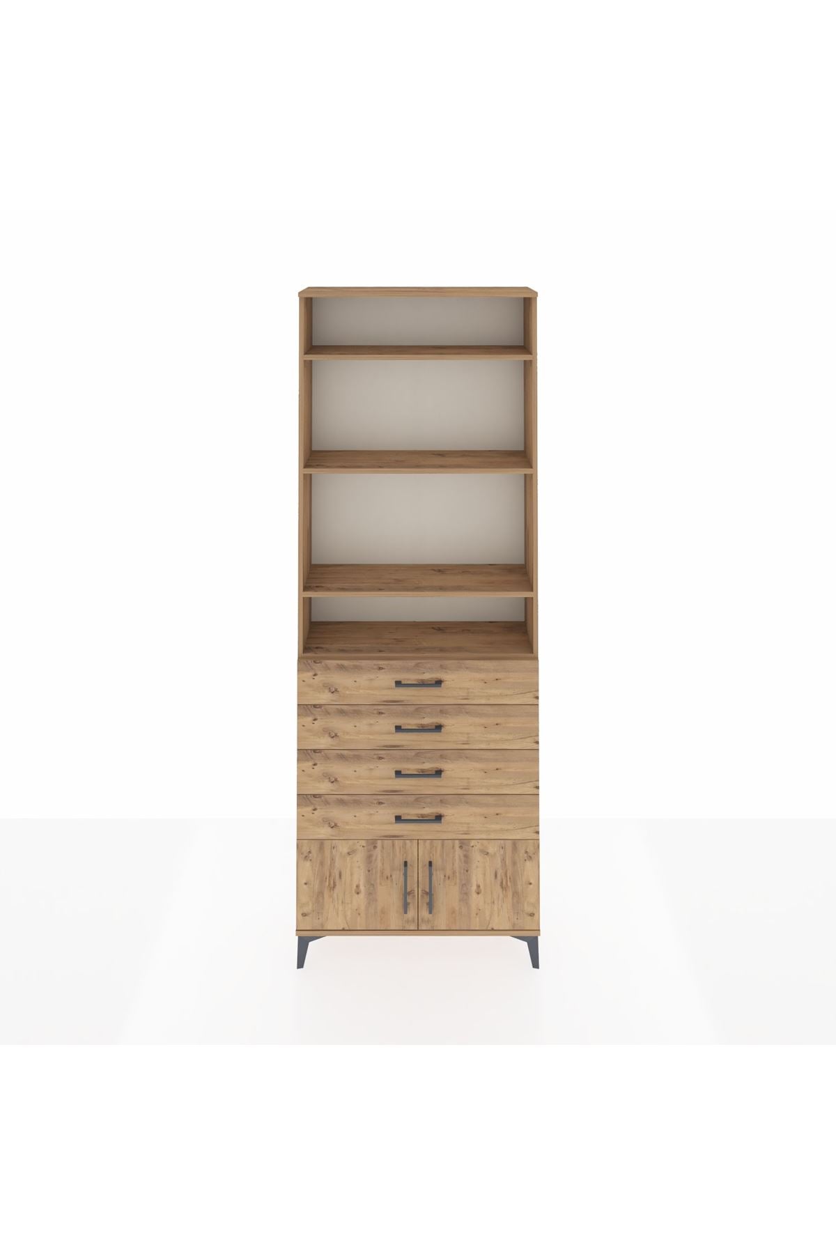 Arges Dolap 4 Raflı 4 Çekmeceli 2 Kapaklı 88x30x243 Çam-Çam