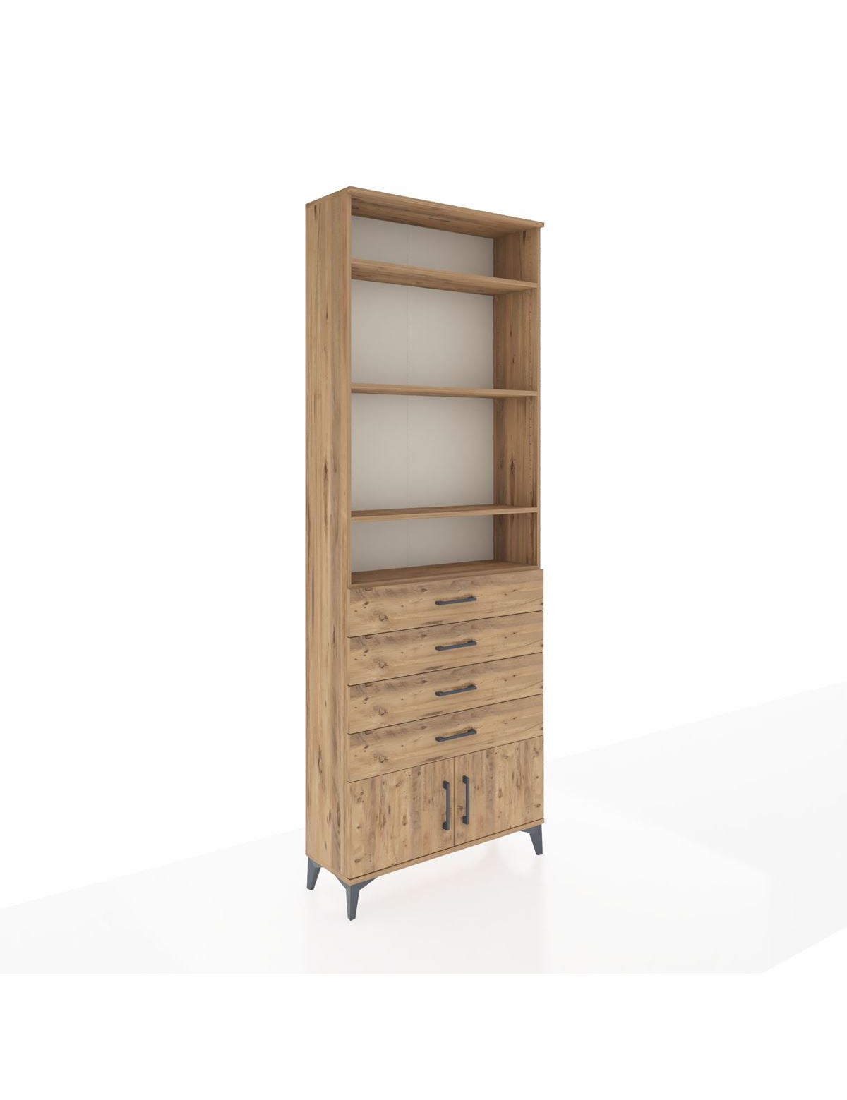 Arges Dolap 4 Raflı 4 Çekmeceli 2 Kapaklı 88x30x243 Çam-Çam