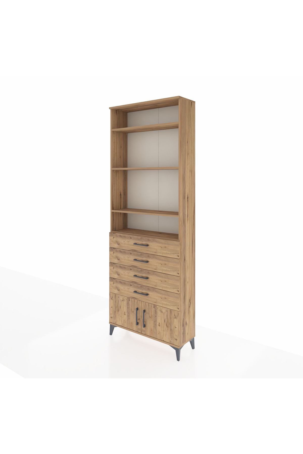 Arges Dolap 4 Raflı 4 Çekmeceli 2 Kapaklı 88x30x243 Çam-Çam