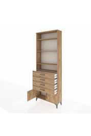 Arges Dolap 4 Raflı 4 Çekmeceli 2 Kapaklı 88x30x243 Çam-Çam