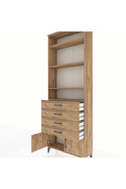 Arges Dolap 4 Raflı 4 Çekmeceli 2 Kapaklı 88x30x243 Çam-Çam