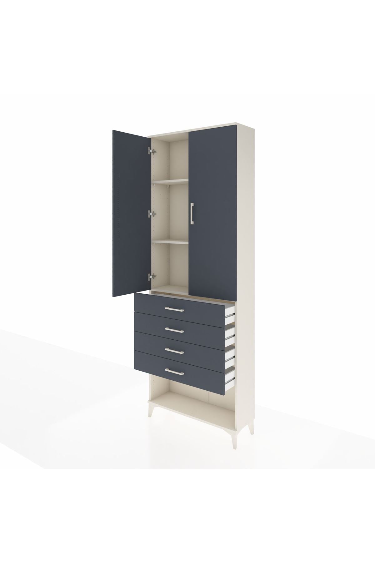 Arges Dolap 3 Raflı 4 Çekmeceli 2 Kapaklı 88x30x243 Aytaşı-Antrasit