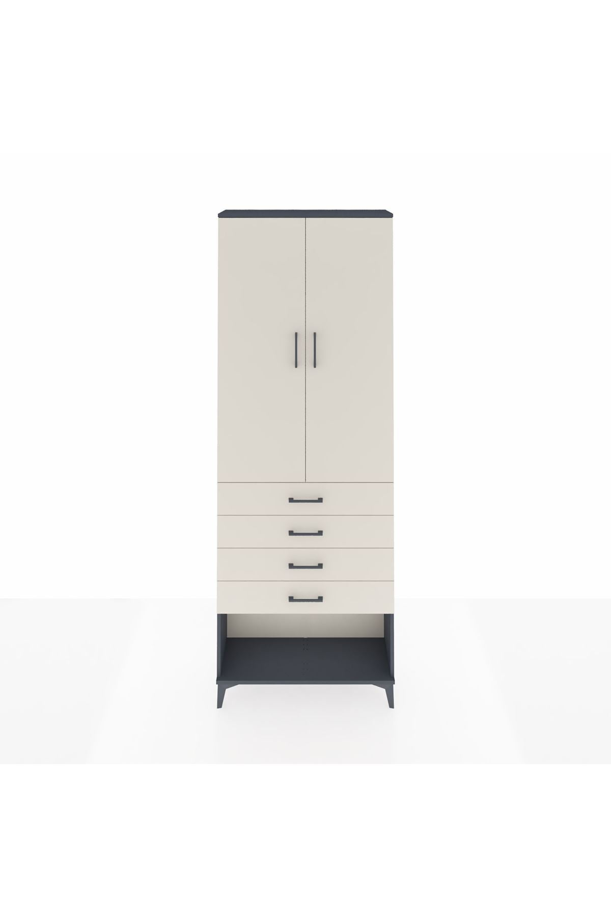 Arges Dolap 3 Raflı 4 Çekmeceli 2 Kapaklı 88x30x243 Antrasit-Aytaşı