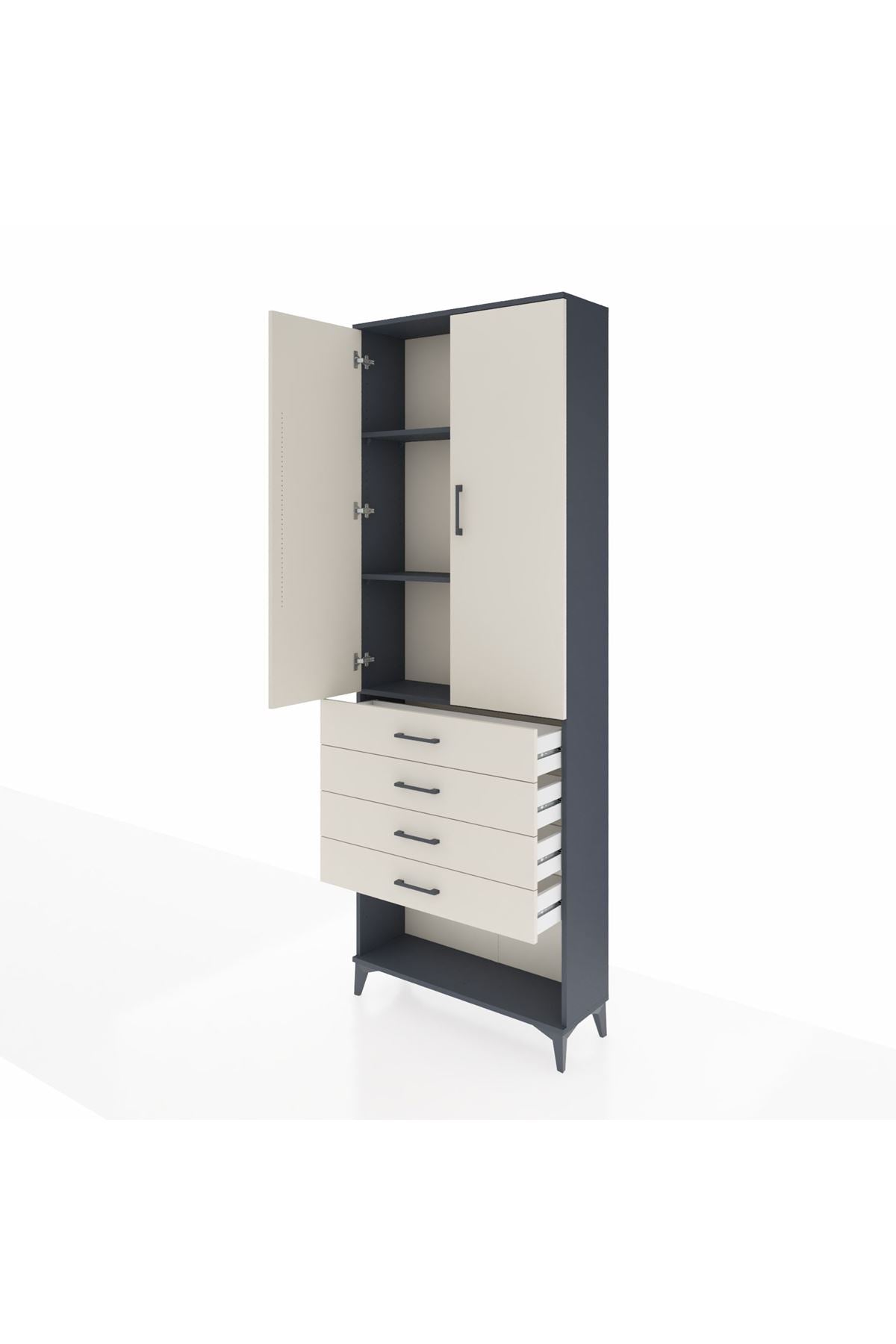 Arges Dolap 3 Raflı 4 Çekmeceli 2 Kapaklı 88x30x243 Antrasit-Aytaşı