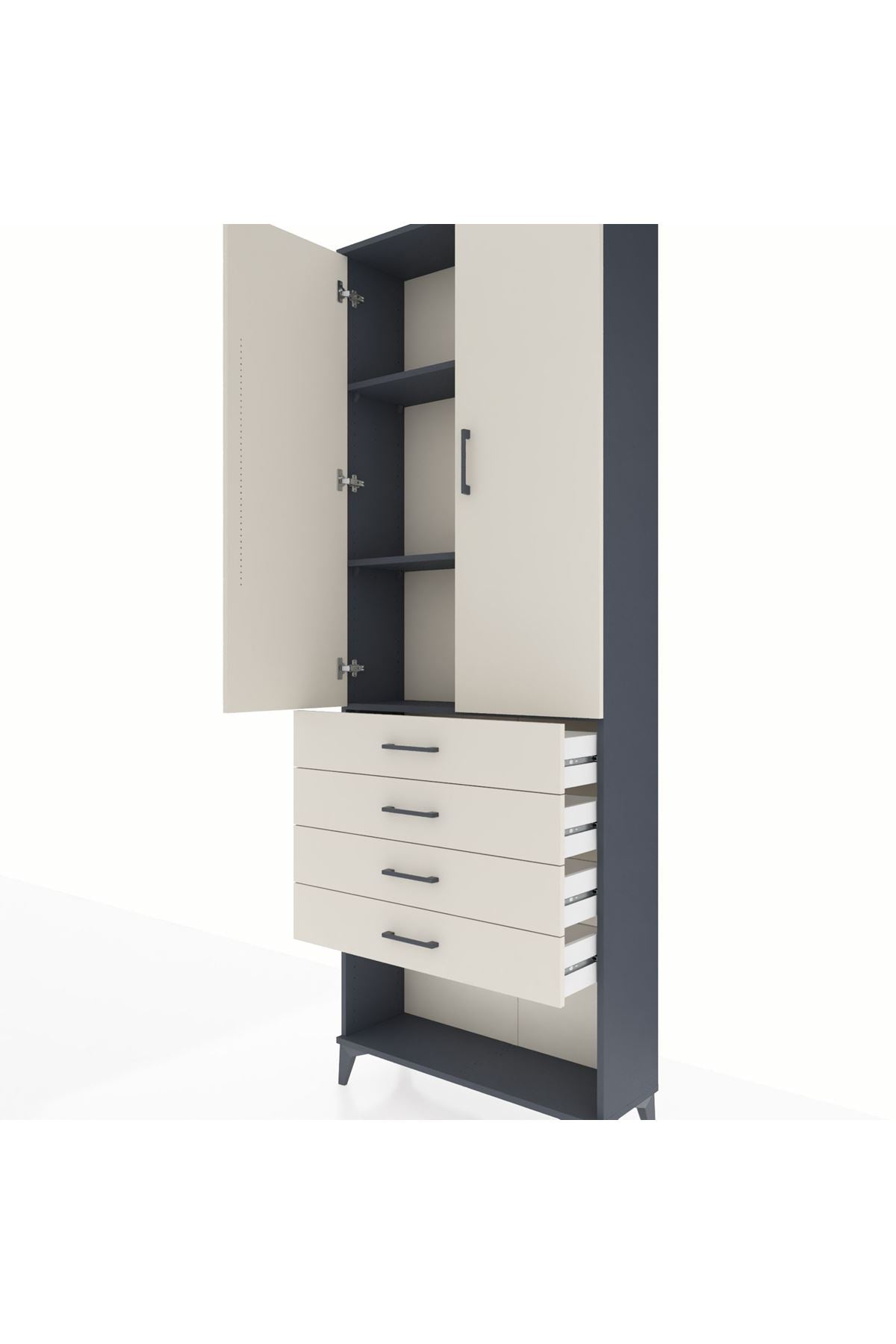 Arges Dolap 3 Raflı 4 Çekmeceli 2 Kapaklı 88x30x243 Antrasit-Aytaşı