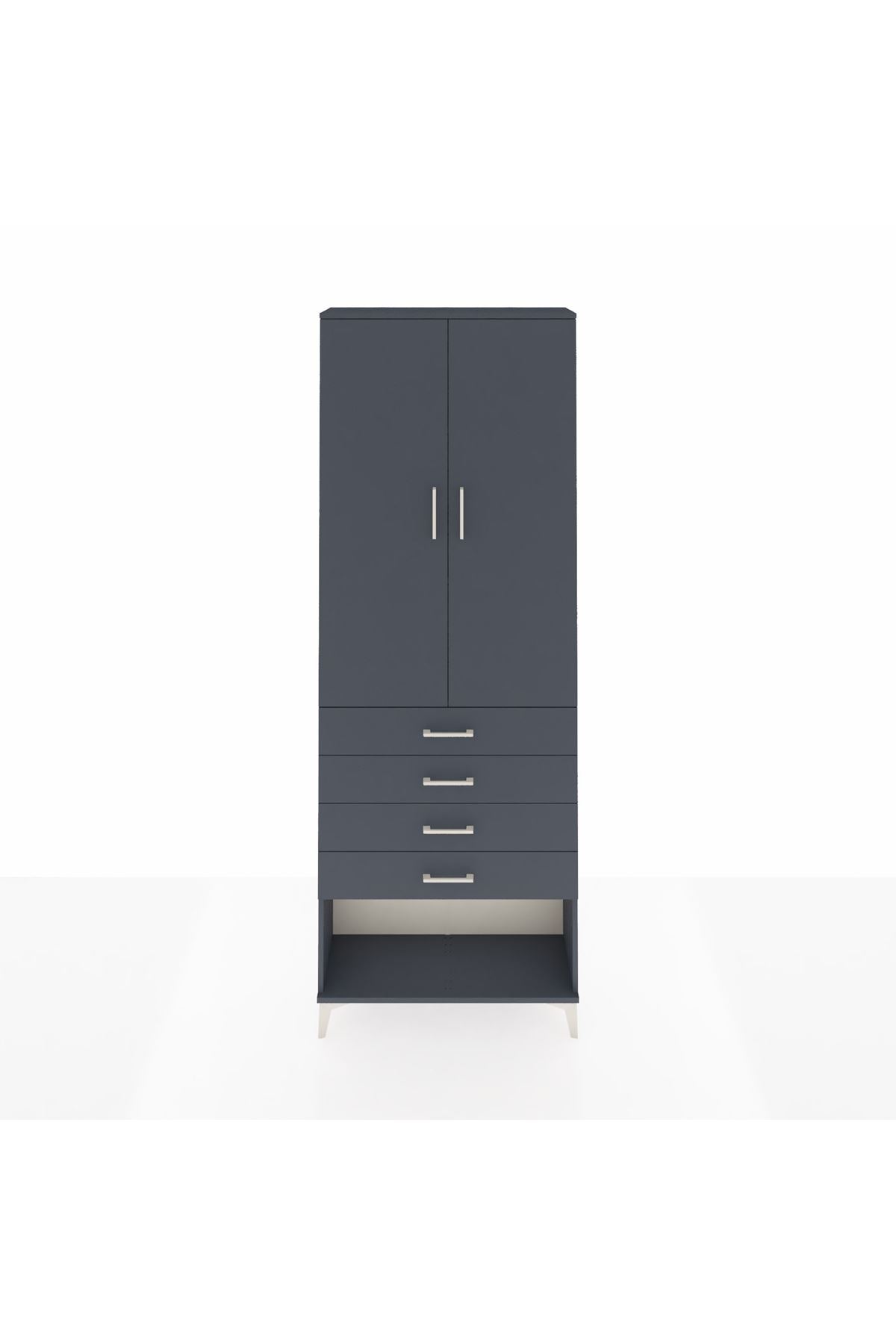 Arges Dolap 3 Raflı 4 Çekmeceli 2 Kapaklı 88x30x243 Antrasit-Antrasit