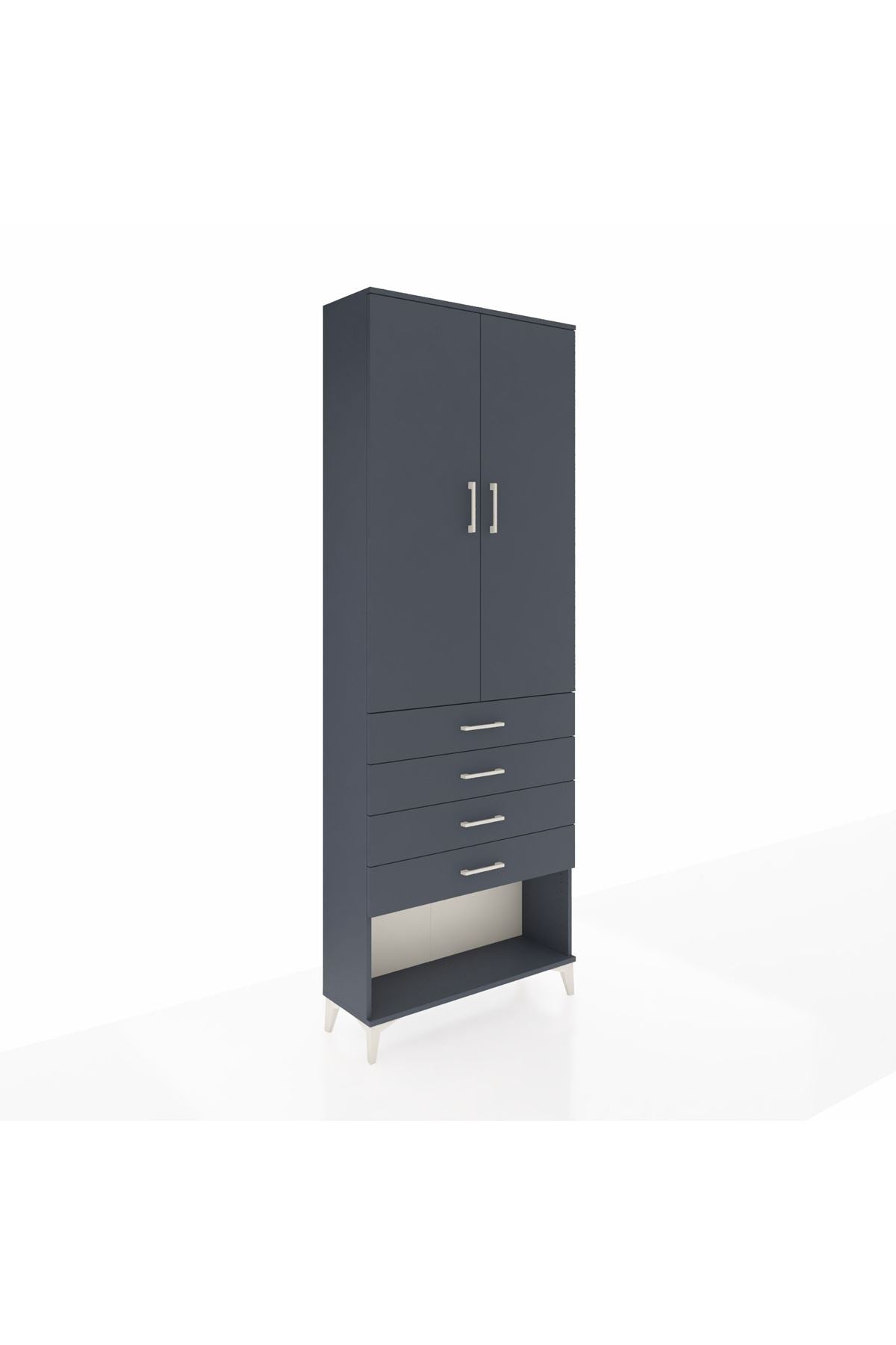 Arges Dolap 3 Raflı 4 Çekmeceli 2 Kapaklı 88x30x243 Antrasit-Antrasit