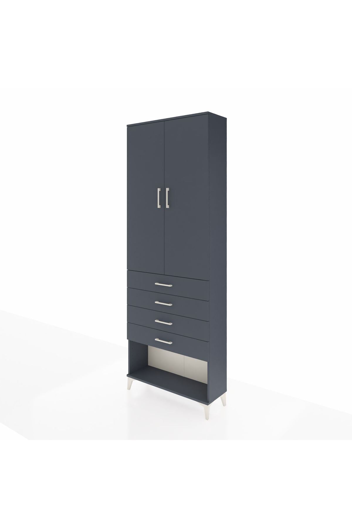 Arges Dolap 3 Raflı 4 Çekmeceli 2 Kapaklı 88x30x243 Antrasit-Antrasit