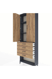 Arges Dolap 3 Raflı 4 Çekmeceli 2 Kapaklı 88x30x243 Antrasit-Çam