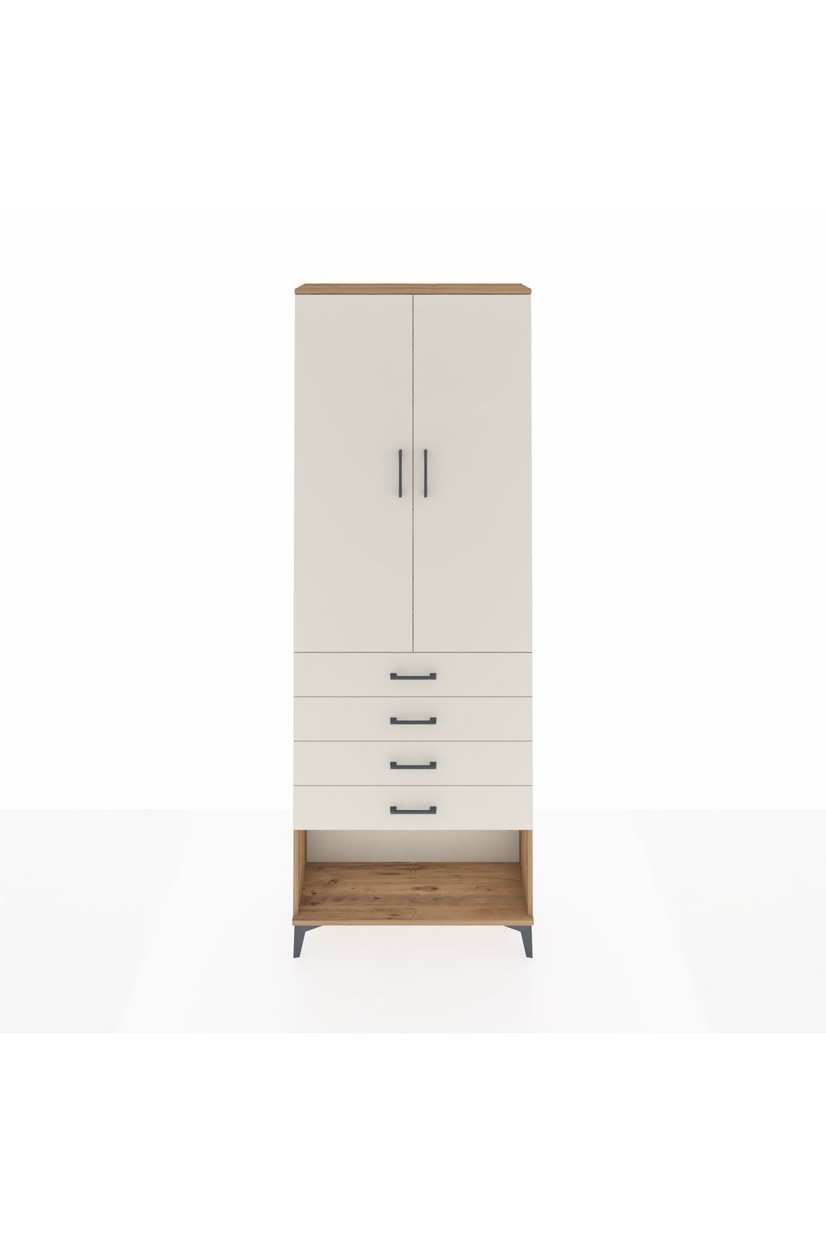 Arges Dolap 3 Raflı 4 Çekmeceli 2 Kapaklı 88x30x243 Çam-Aytaşı