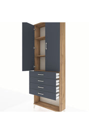 Arges Dolap 3 Raflı 4 Çekmeceli 2 Kapaklı 88x30x243 Çam-Antrasit