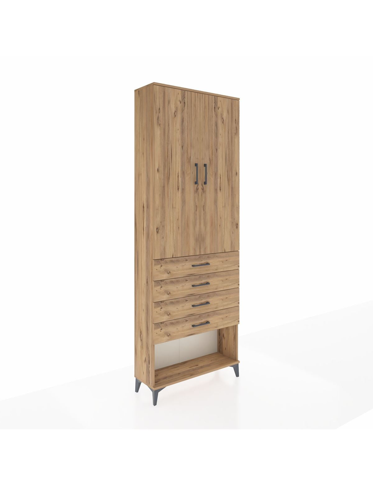 Arges Dolap 3 Raflı 4 Çekmeceli 2 Kapaklı 88x30x243 Çam-Çam