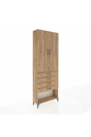 Arges Dolap 3 Raflı 4 Çekmeceli 2 Kapaklı 88x30x243 Çam-Çam