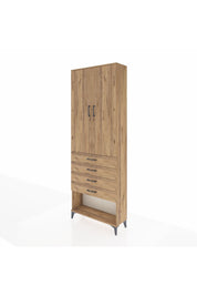 Arges Dolap 3 Raflı 4 Çekmeceli 2 Kapaklı 88x30x243 Çam-Çam