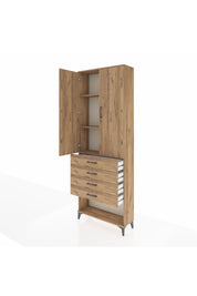 Arges Dolap 3 Raflı 4 Çekmeceli 2 Kapaklı 88x30x243 Çam-Çam