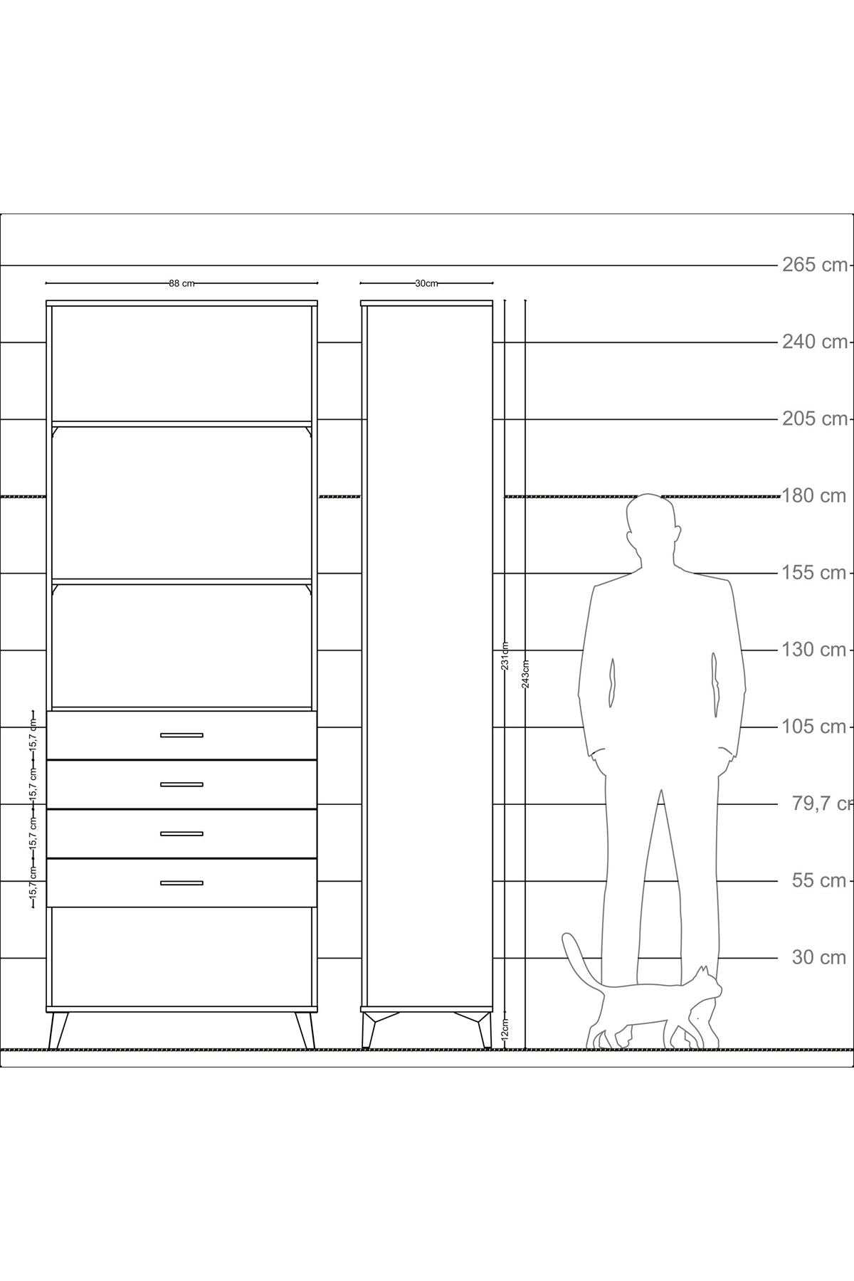 Arges Dolap 3 Raflı 4 Çekmeceli 88x30x243 Aytaşı-Antrasit