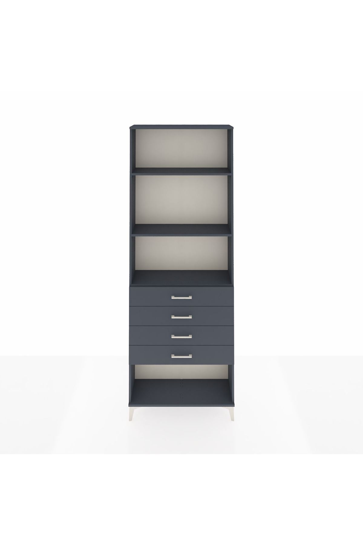 Arges Dolap 3 Raflı 4 Çekmeceli 88x30x243 Antrasit-Antrasit