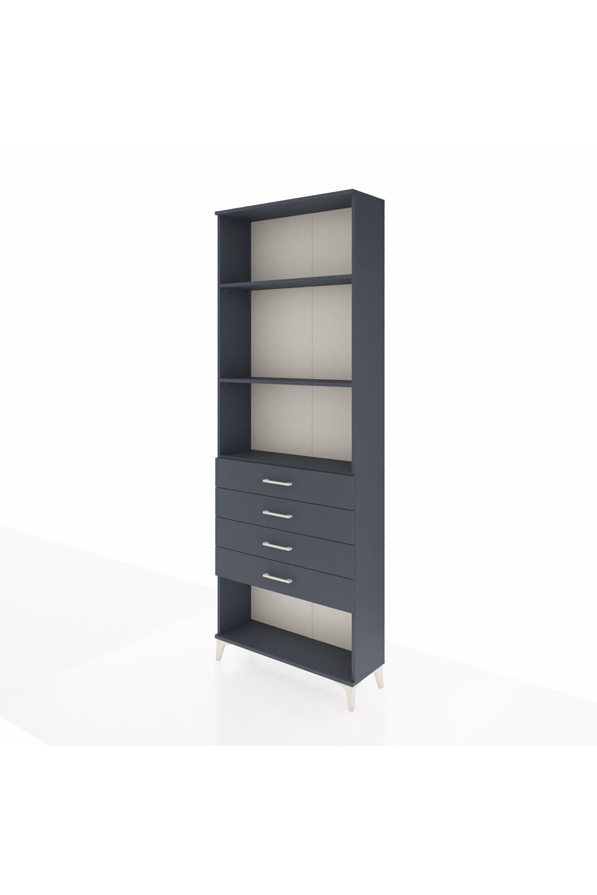 Arges Dolap 3 Raflı 4 Çekmeceli 88x30x243 Antrasit-Antrasit