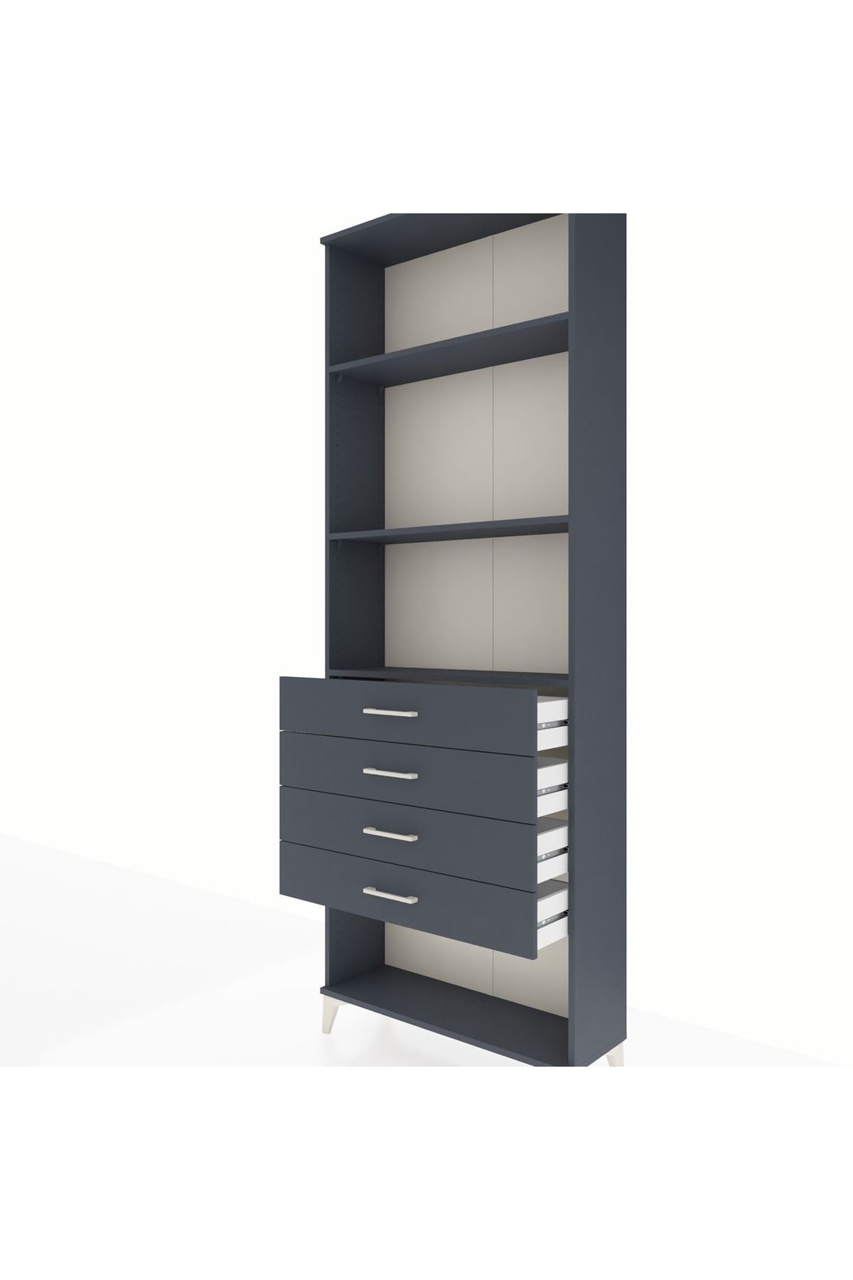 Arges Dolap 3 Raflı 4 Çekmeceli 88x30x243 Antrasit-Antrasit